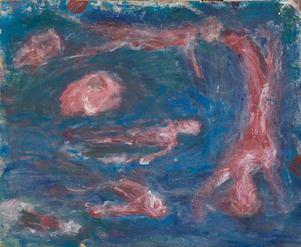 Deep Subconscious — růžové postavy plující v modrém prostoru